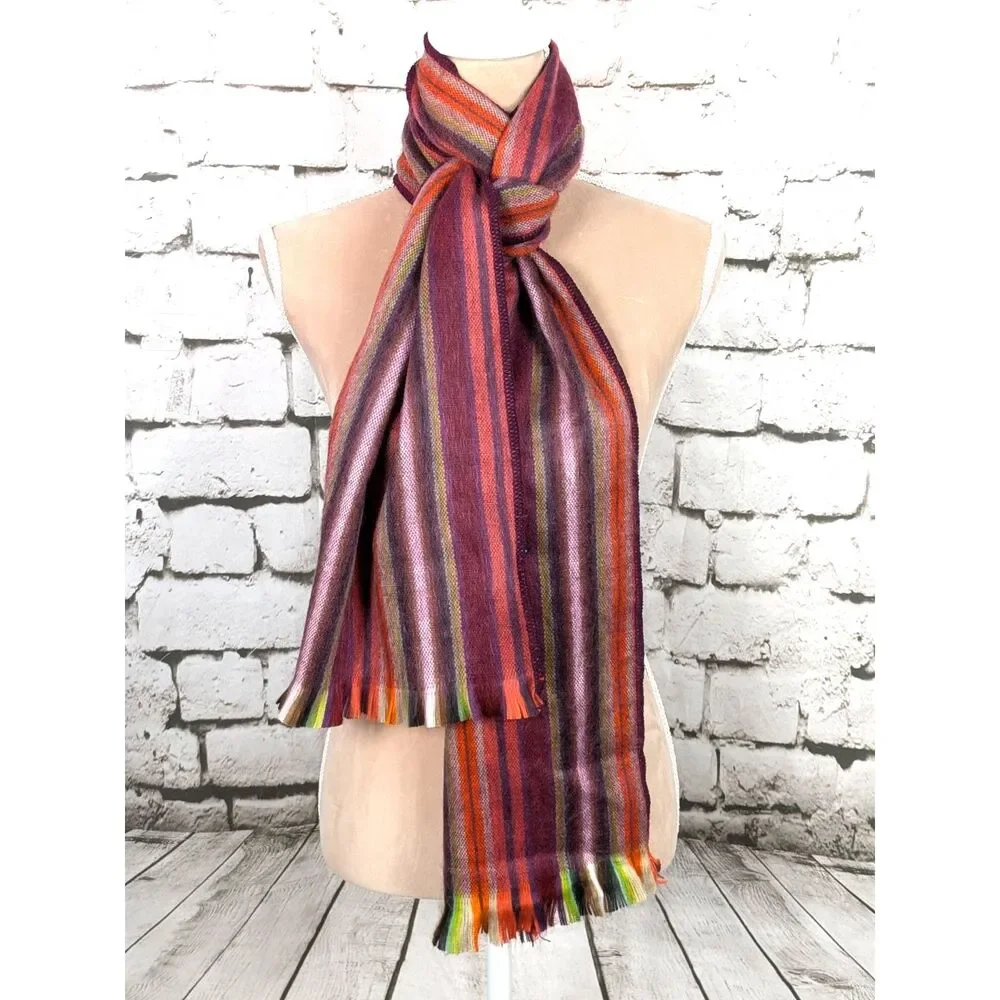 WINTERBOURNE ALPACA Andean Silk Striped Scarf Super Soft Colorful Fringe 80